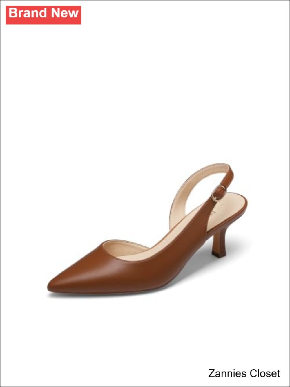 ✨ Kitten Slingback Heels Pointed Toe Faux Leather Pumps